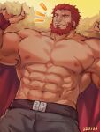  1boy abs bara beard commentary_request facial_hair fate/grand_order fate/zero fate_(series) highres ina_zuma iskandar_(fate) large_pectorals male_focus mature_male muscular muscular_male navel nipples pectorals red_eyes red_hair short_hair smile solo stomach topless topless_male 