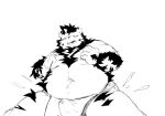  2022 anthro asian_clothing belly bodily_fluids bulge clothing east_asian_clothing felid fundoshi genital_fluids hi_res humanoid_hands japanese_clothing kemono male mammal moobs navel overweight overweight_male pantherine precum simple_background sketch solo tiger underwear white_background yimingsama 