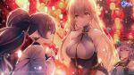  3girls ahoge azur_lane black_gloves black_hair blue_eyes blurry blurry_background bokeh breasts chihiro_ayaka chinese_clothes chinese_new_year cleavage cleavage_cutout closed_mouth clothing_cutout commentary depth_of_field elbow_gloves english_commentary eyebrows_visible_through_hair frilled_gloves frills gloves hair_between_eyes hair_ornament half_updo hat hermione_(azur_lane) hermione_(pristine_herbalist)_(azur_lane) highres lantern large_breasts leaf_hair_ornament light_particles logo long_hair looking_at_another multiple_girls official_alternate_costume official_art ponytail purple_eyes reno_(azur_lane) reno_(spring&#039;s_inspiration)_(azur_lane) second-party_source short_hair silver_hair sleeveless smile upper_body watermark yellow_eyes yoizuki_(azur_lane) yoizuki_(firecrackers_and_steamed_buns)_(azur_lane) 