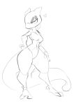  angry anthro athletic athletic_female breasts featureless_crotch female foretbwat full-length_portrait hand_on_hip hi_res legendary_pok&eacute;mon long_tail looking_at_viewer mewtwo monochrome narrowed_eyes navel nintendo pok&eacute;mon pok&eacute;mon_(species) portrait simple_background sketch solo standing thick_tail thick_thighs video_games white_background wide_hips 