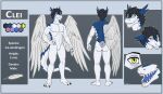  absurd_res anthro black_hair blue_tongue butt clei dragon feathered_dragon feathered_wings feathers featureless_crotch hair hi_res male model_sheet nameless00 nude open_mouth solo standing teeth tongue white_body white_feathers windragon wings 