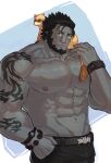  1boy abs bara character_request check_character final_fantasy final_fantasy_xiv large_pectorals male_focus mature_male muscular muscular_male navel nipples pectorals solo stomach tattoo topless topless_male uori 