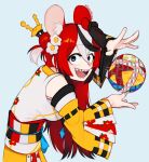  1girl animal_ears avatar:_the_last_airbender avatar_(series) black_hair blue_eyes hair_ornament hakos_baelz hololive hololive_english japanese_clothes kimono mask mask_on_head mouse_ears mouse_girl multicolored_hair parody red_hair streaked_hair twintails virtual_youtuber white_hair yoako 