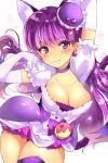  1girl animal_ears bow_choker breasts cat cat_ears choker cleavage cure_macaron dress earrings elbow_gloves extra_ears eyebrows_visible_through_hair food food-themed_hair_ornament gloves hair_ornament jewelry kirakira_precure_a_la_mode kotozume_yukari lips long_hair looking_at_viewer macaron macaron_hair_ornament magical_girl medium_breasts odaosamu precure puffy_short_sleeves puffy_sleeves purple_choker purple_dress purple_eyes purple_footwear purple_tail short_sleeves solo white_background white_dress white_gloves 