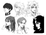  braid dio_brando earrings eyeshadow genderswap genderswap_(mtf) giorno_giovanna greyscale hair_ornament haruno_shiobana horns jewelry jojo_no_kimyou_na_bouken kars_(jojo) lipstick long_hair makeup monochrome polka_dot_hair portrait realistic sempon_(doppio_note) twin_braids vento_aureo 