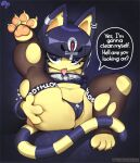  animal_crossing ankha_(animal_crossing) anthro clothing dialogue domestic_cat felid feline felis female goth hair hi_res krokobyaka legwear mammal nintendo panties raised_leg solo thigh_highs tongue tongue_out underwear video_games 