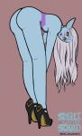  absurd_res blue_body blue_lips blue_nipples blue_skin butt elf female hair hi_res high_heels humanoid humanoid_pointy_ears legs_together lips nipples pose skellisquid tattoo white_hair ych_(character) yellow_eyes yellow_sclera 