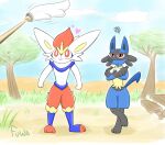  &lt;3 absurd_res ambiguous_gender anthro camp cinderace digital_media_(artwork) duo fur grass grey_body grey_fur grumpy happy hi_res lagomorph landscape lucario mammal mr_fuwa nintendo plant pok&eacute;mon pok&eacute;mon_(species) red_body red_eyes red_fur spikes video_games white_body white_fur yellow_body yellow_fur 