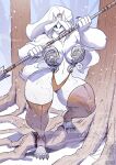  anthro big_breasts breasts canid canine canis clothed clothing conditional_dnp female fur holding_object holding_spear holding_weapon jollyjack mammal melee_weapon panties polearm snow snowing spear underwear weapon white_body white_fur wolf 