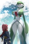  big_breasts breasts featureless_crotch female gardevoir green_hair hair hi_res human larger_female mammal nintendo nipple_outline not_furry pok&eacute;mon pok&eacute;mon_(species) sinensian size_difference video_games 