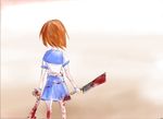  1girl blood corpse highres higurashi_no_naku_koro_ni maebara_keiichi murder orange_hair ryuuguu_rena school_uniform serafuku short_hair simple_background skirt tsukidokei 