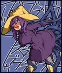  1girl black_mage blush boots faris_scherwiz female final_fantasy final_fantasy_v hanauna hanazo hat long_hair open_mouth purple_eyes purple_hair rape robe tears tentacle tentacle_rape tentacles_under_clothes witch_hat 