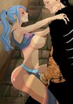  blue_hair blush breasts brown_eyes clenched_teeth earrings forced gujira hook insertion jewelry large_breasts mutual_masturbation nefertari_vivi object_insertion one_piece ponytail pussy_juice rape scar sir_crocodile smile stitched tears teeth 