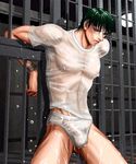  bdsm boner captive chained-up erection green_hair helpless indoors male_focus penis restrained see-through solo underwear wet yaoi 