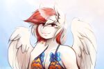  absurd_res anthro array_(oc) bikini bow clothing equid equine fan_character female hair hasbro hi_res lips lipstick looking_at_viewer makeup mammal multicolored_hair my_little_pony pegasus pink_lips pink_lipstick portrait red_hair replica_(artist) ring solo swimwear two_tone_hair white_hair wings 