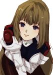  1girl blue_eyes breasts brown_hair closed_mouth elhaym_van_houten gloves long_hair looking_at_viewer oyasu_(kinakoyamamori) pantyhose simple_background smile solo uniform very_long_hair white_background xenogears 