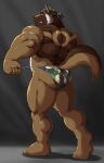  2019 5_fingers anthro back_muscles bandanna big_muscles black_nose blitzer_(daltenigma) brown_body brown_fur camo canid canine canis claws clothing domestic_dog fingers fur german_shepherd gojho grin herding_dog hi_res humanoid_hands kerchief male mammal muscular muscular_anthro muscular_male pastoral_dog smile solo standing underwear white_body white_claws white_fur yellow_eyes 