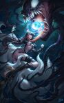  1girl 1other absurdres ahri_(league_of_legends) angry animal_ear_fluff animal_ears artist_logo ass black_hair breasts citemer clenched_hand clenched_teeth crossover english_commentary facial_mark fox_ears fox_girl full_body high_heels highres kitsune knee_up league_of_legends long_hair marvel navel nude open_mouth restrained serious sharp_teeth solo teeth thighs tongue tongue_out underboob venom_(marvel) whisker_markings yellow_eyes 