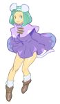  1girl :3 animal_ears brave_fencer_musashiden capelet closed_mouth dress full_body green_hair hairband looking_at_viewer lowres mouse_ears mouse_girl mouse_tail purple_capelet sarmat short_hair skirt smile solo tail topo_(musashiden) 