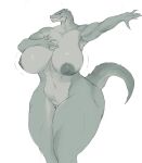  anthro areola audunor big_breasts breasts female genitals hi_res huge_breasts humor meme nipples nude pussy reptile scalie simple_background solo white_background 