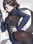  1girl ass breasts gloves gun highres medium_breasts niijima_makoto persona persona_5 poechan_chan red_eyes scarf short_hair solo weapon 