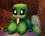  anthro big_breasts biped bodily_fluids breast_play breasts butt creeper_(minecraft) fellatio female fluffolio green_body humanoid microsoft minecraft mojang nipples noseless oral penile saliva sex solo titfuck video_games white_eyes wide_hips xbox_game_studios 