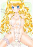  1girl blonde_hair blue_eyes breasts covered_nipples heart heart_necklace jewelry large_breasts long_hair looking_at_viewer marker_(medium) navel necklace original ruuna_(ruunayh) slingshot slingshot_swimsuit smile solo swimsuit traditional_media twintails very_long_hair 