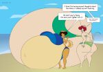  2018 anthro beach belly big_belly big_breasts big_butt bikini bird_dog blush breasts brown_hair butt canid canine canis clothing cloud digital_media_(artwork) domestic_dog duo english_text female freckles fur golden_retriever hair hi_res huge_breasts hunting_dog hyper hyper_belly hyper_breasts hyper_pregnancy mammal mouse multicolored_body multicolored_fur murid murine navel one_eye_closed open_mouth outie_navel penny_(satsumalord) pregnant red_hair retriever rodent satsumalord seaside sky speech_bubble swimwear tandi_(satsumalord) text two_tone_body two_tone_fur water wink 