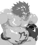  anthro felid kuromaru leo_(red_earth) lion male mammal markings monochrome monster muscular muscular_male navel nipples null-ghost pantherine pregnant pregnant_male red_earth tentacle_monster tentacles video_games 