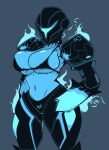  alien alien_humanoid armor big_breasts bikini blue_and_white blue_body breast_squish breasts clothing dark_samus female grey_background hand_on_hip headgear helmet hi_res huge_breasts humanoid metroid monochrome nintendo simple_background solo squish swimwear unknown_artist video_games 