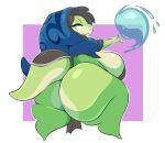  amphibian anthro arizonathevixen big_breasts big_butt black_hair breasts brown_eyes butt clothed clothing female frog green_body hair half-closed_eyes hi_res hood huge_butt looking_at_viewer looking_back magic narrowed_eyes side_boob smile solo thick_thighs water wide_hips 