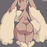  1:1 ambiguous_gender anthro big_butt big_ears brown_body butt flat_chested grey_background hataraki_ari hi_res huge_butt lopunny nintendo nude pok&eacute;mon pok&eacute;mon_(species) red_eyes simple_background solo thick_thighs video_games wide_hips 