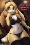  &lt;3 2022 2:3 accessory animal_crossing anthro blush bra breasts brown_eyes cleavage clothed clothing colored_nails conditional_dnp curvy_figure dialogue dipstick_tail english_text female fluffx hair_accessory hand_on_face hi_res isabelle_(animal_crossing) leggings legwear lingerie looking_at_viewer markings nails nintendo panties raised_hand skimpy smile solo standing tail_markings text thigh_highs underwear url video_games wide_hips 