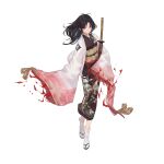  1girl absurdres artist_request black_hair closed_mouth highres holding holding_sword holding_weapon illusion_connect japanese_clothes katana kimono long_hair long_sleeves looking_at_viewer maki_(illusion_connect) obi official_art red_eyes sandals sash simple_background sleeves_past_fingers sleeves_past_wrists solo sword tabi third-party_source transparent_background weapon wide_sleeves 