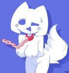  anthro blue_background blush breasts chain_collar clyde_(discord) collar discord_(app) female fur mammal purple_background red_collar simple_background solo unknown_artist unknown_species white_body white_fur white_tail 
