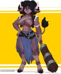  abs absurd_res afro animal_humanoid anthro bandaged_arm bandaged_chest bandaged_feet belt belt_buckle beltskirt biceps big_breasts big_butt bindings blue_eyes blushbrush bottomwear bovid bovid_humanoid bovine bovine_humanoid breast_squish breasts brown_body butt cattle character_olivia cleavage cleavage_cutout cleavage_overflow clothed clothing club_(weapon) european_mythology female forearms glistening glistening_body glistening_breasts glistening_eyes greek_mythology hand_on_hip hi_res hooves horn horns_and_hooves huge_breasts huge_butt huge_hair huge_thighs humanoid mammal mammal_humanoid melee_weapon minotaur muscle_tone muscular muscular_anthro muscular_female muscular_thighs mythology navel neck_tuft piercing raised_tail ring_(jewelry) skirt solo squish tail_motion tail_tuft tan_body thick_thighs topwear torn_clothing tuft tufted_ears vest weapon wide_hips wrappings 