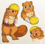  absurd_res anthro armor bandage beaver buckteeth chest_tuft digitigrade frown frustrated handy_(htf) happy_tree_friends hard_hat headgear helmet hi_res looking_at_viewer male mammal missing_arm missing_limbs multiple_poses one_eye_closed pose rodent shakly simple_background smile smiling_at_viewer solo teeth tool_belt tools tuft white_background wink 