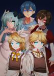  absurdres blonde_hair blue_eyes blue_hair bow brown_hair glowing glowing_eyes green_eyes green_hair hatsune_miku highres hitobashira_alice_(vocaloid) kagamine_len kagamine_rin kaito_(vocaloid) meiko red_eyes ribbon sassan_x scarf short_hair smile twintails vocaloid 