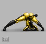  2021 absurd_res ambiguous_gender ass_up boston_dynamics butt front_view full-length_portrait grey_background hi_res jack-o&#039;_pose machine not_furry portrait pose redviewer_55 robot simple_background solo spotmini yellow_body 