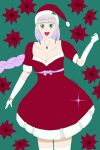  1girl absurdres choker christmas_dress coolguyslim21 elbow_gloves gloves green_eyes grey_hair happy hat highres lailah_(tales) ribbon santa_hat self_upload tales_of_(series) tales_of_zestiria thighhighs 