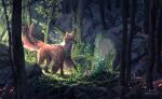  2022 ambiguous_gender avian canid canine clockbirds day detailed_background digital_media_(artwork) feral forest fox grass hi_res hybrid mammal outside plant solo tree 