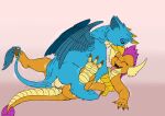  3_toes 4_fingers absurd_res anthro anthro_on_feral anthro_penetrated avian bestiality blue_body blue_eyes blue_feathers bodily_fluids claws dragon exelzior fangs feathers feet female feral feral_penetrating feral_penetrating_anthro fingers friendship_is_magic gallus_(mlp) genital_fluids gryphon happy happy_sex hasbro hi_res long_tail male male/female my_little_pony mythological_avian mythology orange_body penetration pussy_juice scalie sex slit smile smolder_(mlp) toe_claws toes tongue tongue_out wings 