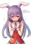  1girl animal_ears bangs blue_hair blush bunny_ears commentary_request dated earrings eyebrows_visible_through_hair gloves hair_between_eyes highres jewelry korekara_no_someday long_hair looking_at_viewer love_live! love_live!_school_idol_project miyamae_porin neck_ribbon open_mouth ribbon simple_background sleeveless solo sonoda_umi tearing_up twitter_username upper_body white_background white_gloves yellow_eyes 