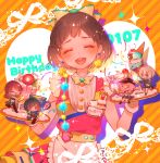  5girls :d ^_^ afterglow_(bang_dream!) aoba_moka apron bang_dream! bangs baseball_cap belt black_hat black_jacket bow bowtie brown_hair character_name cherry chino_machiko closed_eyes clothes_around_waist collared_shirt confetti cup dated dress drinking_straw earrings eyes_closed flower food frills fruit grey_hair hair_bow half_updo happy_birthday hat hazawa_tsugumi ice_cream jacket jacket_around_waist jewelry long_hair low_twintails minigirl mitake_ran mug multicolored multicolored_clothes multicolored_dress multicolored_hair multiple_girls name_tag open_mouth paint_stains pinafore_dress pink_hair pom_pom_earrings purple_eyes red_flower red_hair shirt short_hair smile sparkle streaked_hair sundae twintails udagawa_tomoe uehara_himari upper_body waist_apron waitress white_shirt yellow_neckwear 