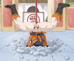  1boy anal anal_insertion anal_object_insertion buried dragon_ball dragonball insertion male male_focus object_insertion outdoors penis solo son_goku son_gokuu staff upside-down 