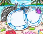  2018 air_tank anthro areola ball beach beach_ball belly belly_expansion big_belly big_breasts big_penis black_hair black_nose black_penis blue_body blue_fur breast_expansion breasts cheek_bulge detailed_background expansion felid flavia fur genitals gloves_(marking) grey_body grey_fur gynomorph hair hose_in_butt hose_in_mouth hose_in_nipple hose_in_penis hose_in_urethra hose_inflation huge_breasts huge_penis hyper hyper_belly hyper_breasts hyper_genitalia hyper_penis inflatable inflation inner_tube intersex kitty123 leg_markings looking_at_viewer lying mammal markings nipples nude on_front palm_tree pawpads penis penis_inflation plant purple_areola purple_nipples seaside socks_(marking) solo tree white_body white_fur 