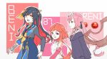  1other 2girls animal_ears black_hair character_name demon_horns dog_ears dog_tail eighty_seven horns idconnect+ itsu_reini ji_hong_(beni) long_hair multicolored_hair multiple_girls pale_skin pink_eyes pink_hair red_hair tail tw5987 twintails 