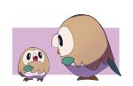  animal_focus beak bird black_eyes commentary_request eye_contact looking_at_another no_humans open_mouth owl pokemon pokemon_(creature) rowlet size_difference standing tyako_089 