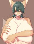  2022 5_fingers absurd_res anthro big_breasts blush breast_play breasts brown_body brown_fur bust_portrait canid canine denyfake female fingers fox fur green_hair hair half-closed_eyes hand_on_breast hi_res huge_breasts hyper hyper_breasts kemono looking_at_viewer mammal multicolored_body multicolored_fur narrowed_eyes nude pink_eyes portrait self_grope solo two_tone_body two_tone_fur white_body white_fur 