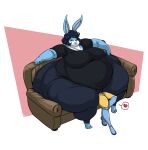  2022 absurd_res anthro big_butt blue_body bottomwear butt clothing daikanu duo facesitting furniture hair hi_res huge_butt inflatable lagomorph leporid male male/male mammal moobs morbidly_obese morbidly_obese_anthro morbidly_obese_male obese obese_anthro obese_male overweight overweight_anthro overweight_male pants rabbit shirt simple_background smile sofa thick_thighs topwear wide_hips 